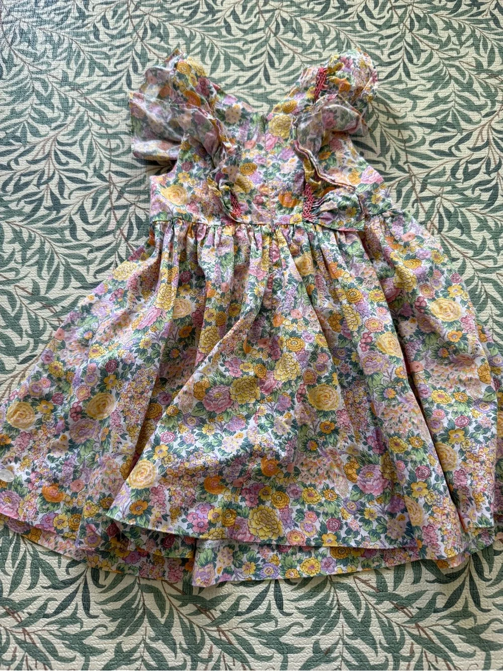 Tartine et Chocolat Floral Smocked Ruffle Dress in Yellow & Pink